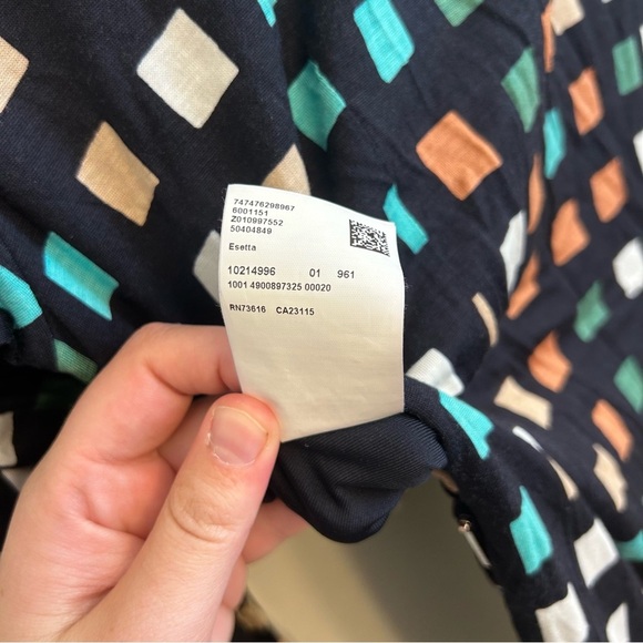 Boss Hugo Boss Esetta Ruched Dress Small Geometric Square Print Midi Long Sleeve - Picture 11 of 12